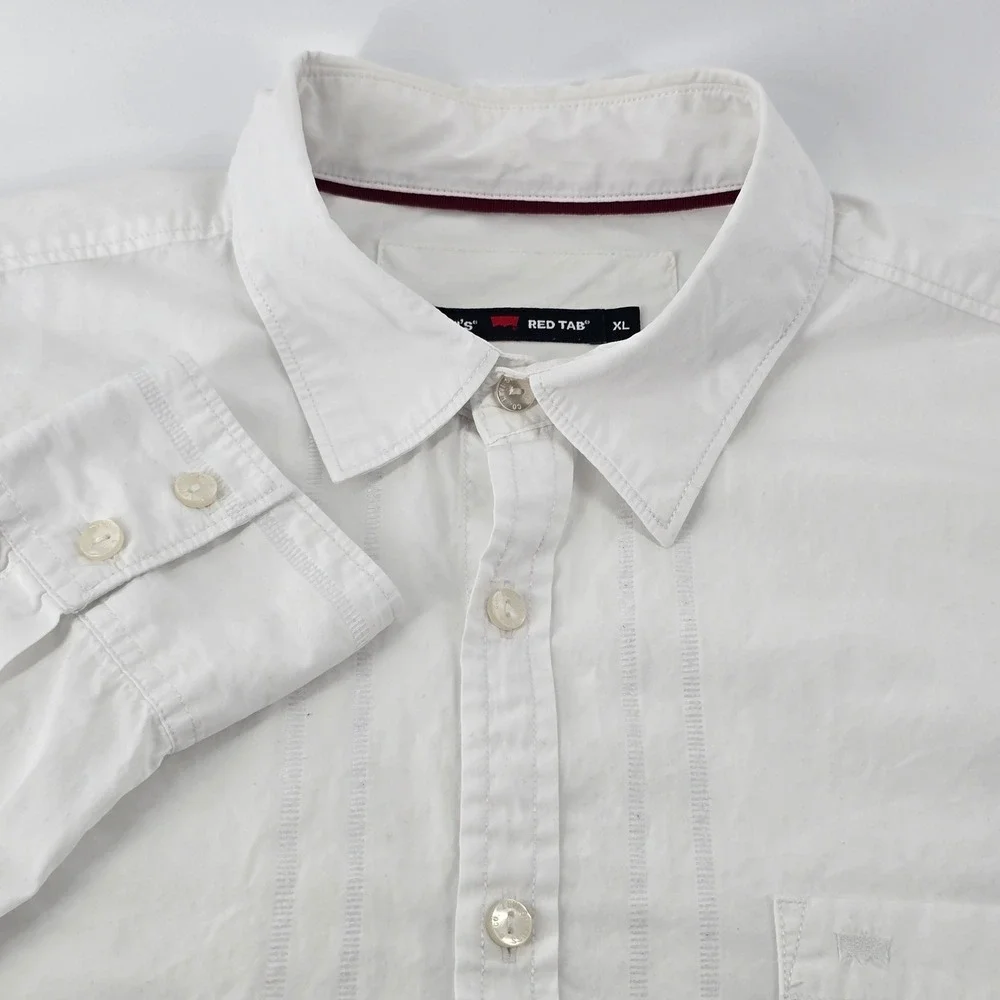 Levis Red Tab Button Down Shirt Mens XL White Long Sleeve Workers Cotton Pocket